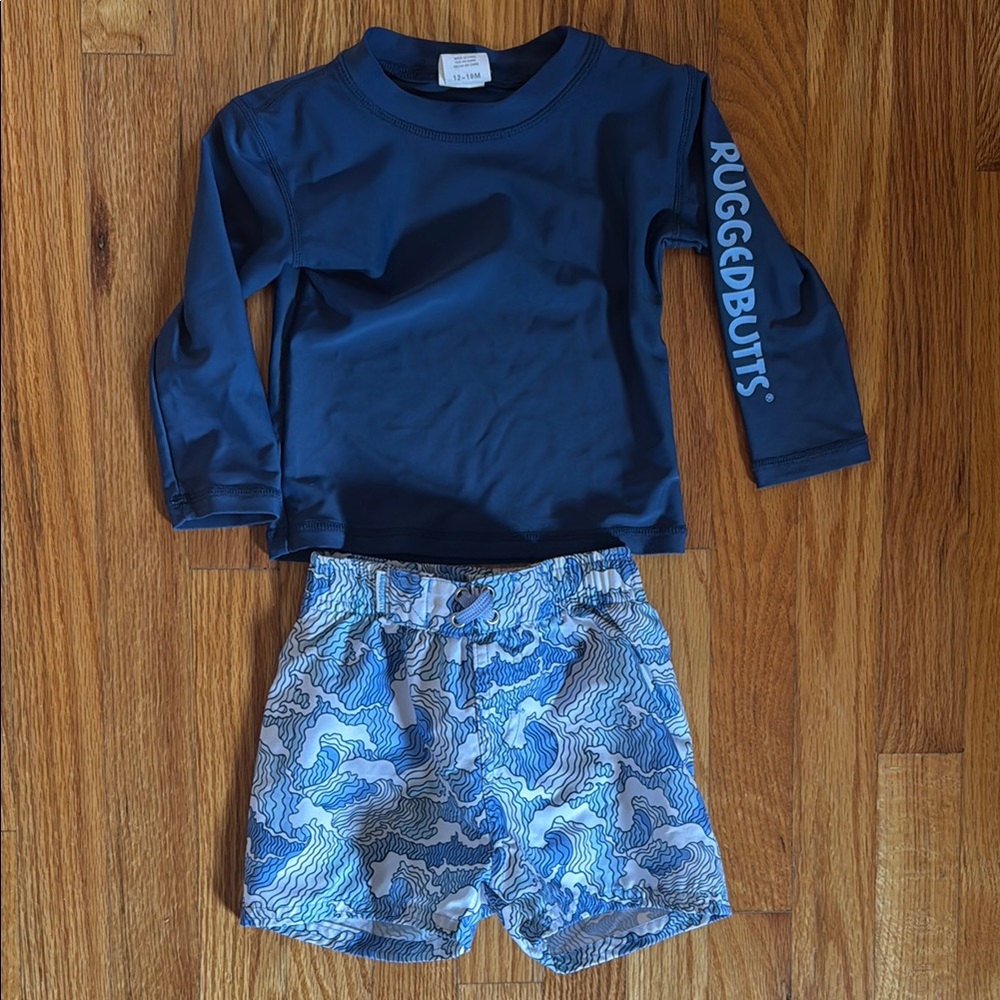Rugged Butts Navy and Wave Toddler Swim Set